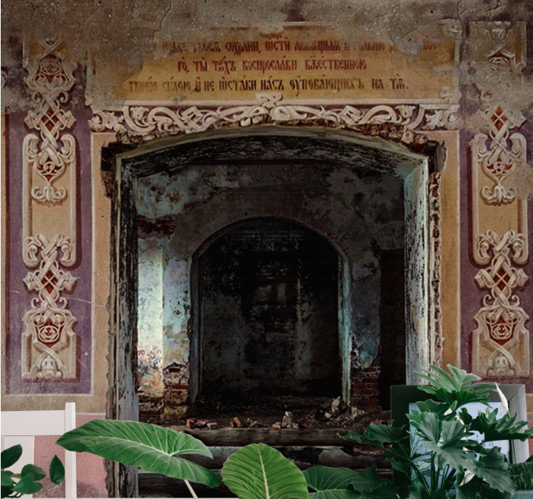 都市と国の壁の壁画 廃墟のレトロ建築 - TENSTICKERS