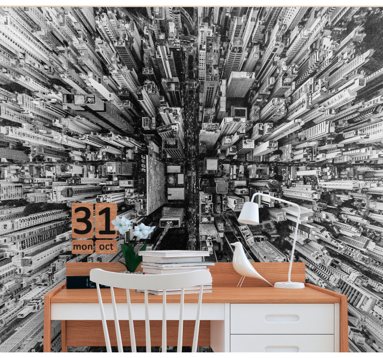 都市と国の壁の壁画 空中都市景観 - TENSTICKERS