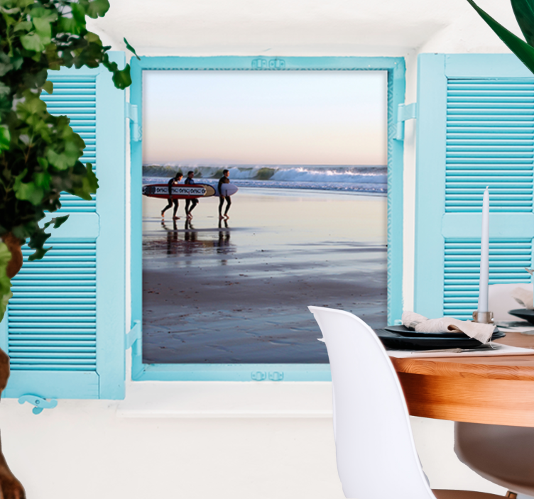 都市と国の壁の壁画ビーチサーフィンシーン - TENSTICKERS