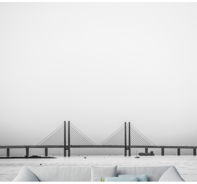 都市と国の壁の壁画水の上の橋 - TENSTICKERS