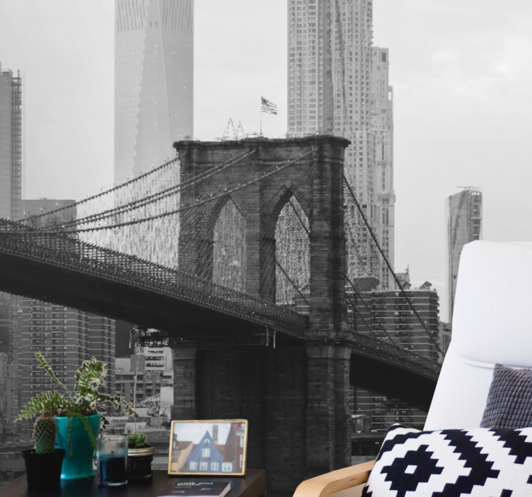 都市と国の壁の壁画ブルックリン橋のシルエット - TENSTICKERS