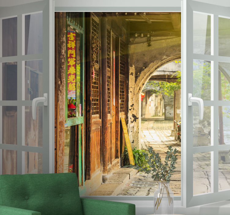 都市と国の壁の壁画魅力的な路地の景色 - TENSTICKERS