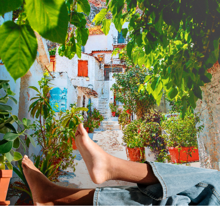 都市と国の壁の壁画 地中海の魅力的な路地 - TENSTICKERS