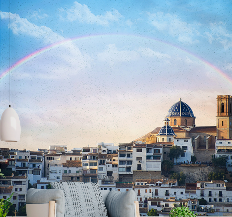 都市と国の壁の壁画海沿いの町の建築 - TENSTICKERS