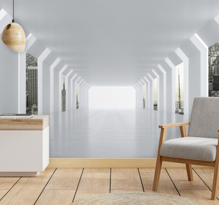 都市と国の壁の壁画未来的な都市景観ビュー - TENSTICKERS