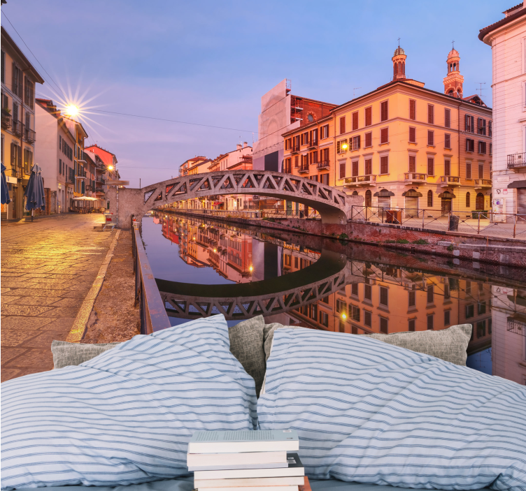 都市と国の壁の壁画ミラノ運河の反射 - TENSTICKERS