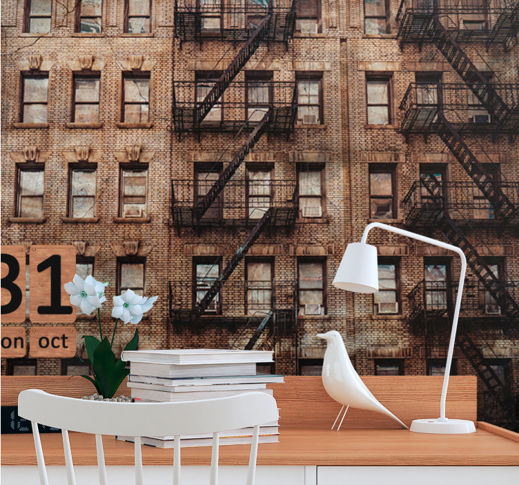 都市と国の壁の壁画都市レンガファサード - TENSTICKERS