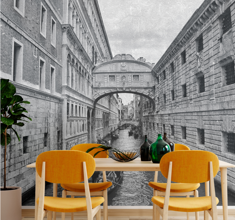 都市と国の壁の壁画ヴェネツィアの水路の景色 - TENSTICKERS