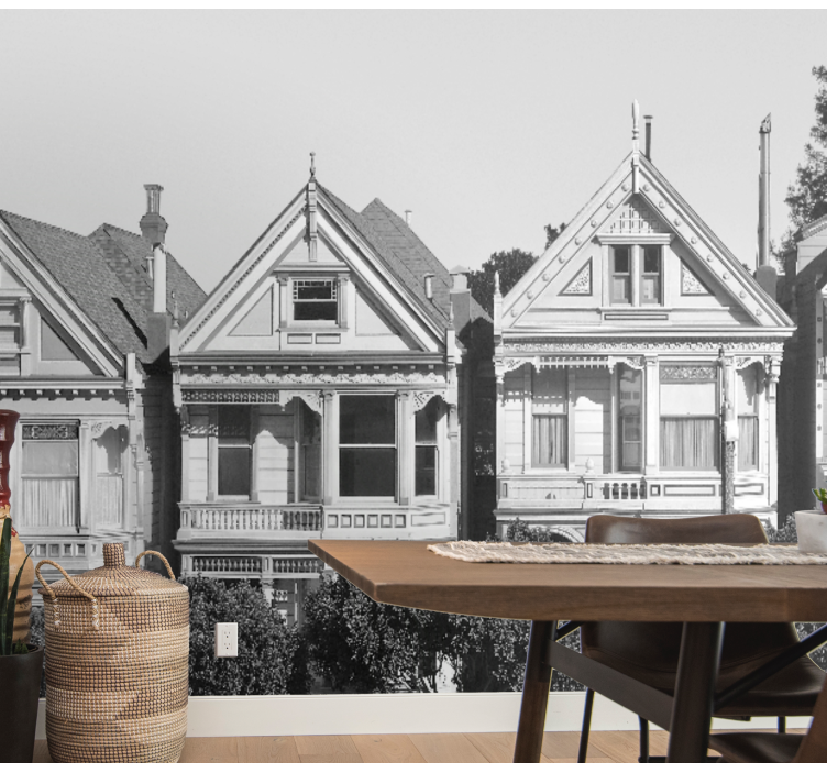 都市と国の壁の壁画 ビクトリアンハウスの並び - TENSTICKERS