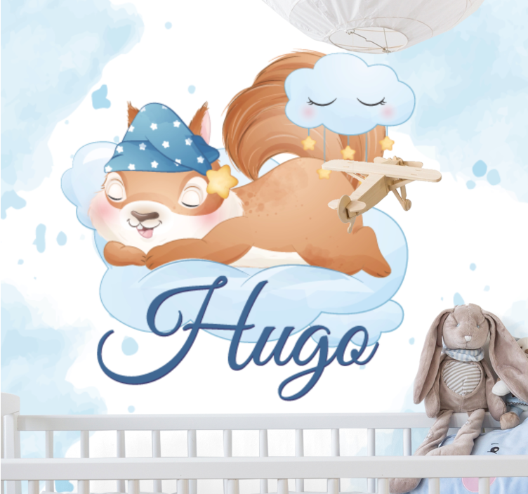 名前の保育園の壁画を持つ男の子のためのかわいいリス - TENSTICKERS