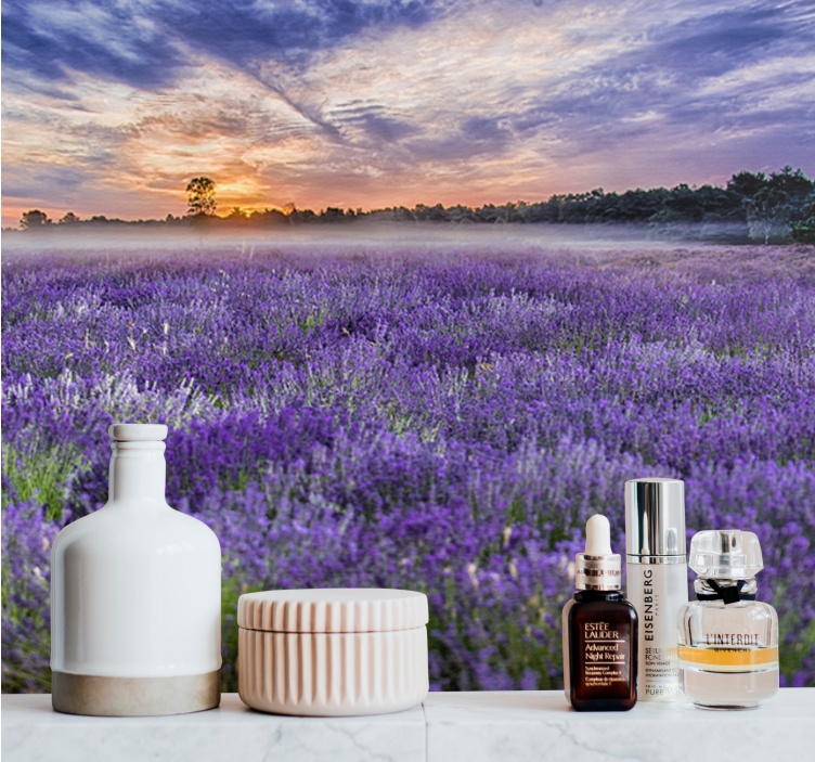 花 柄 壁画 ラベンダー畑の黄昏 - TENSTICKERS