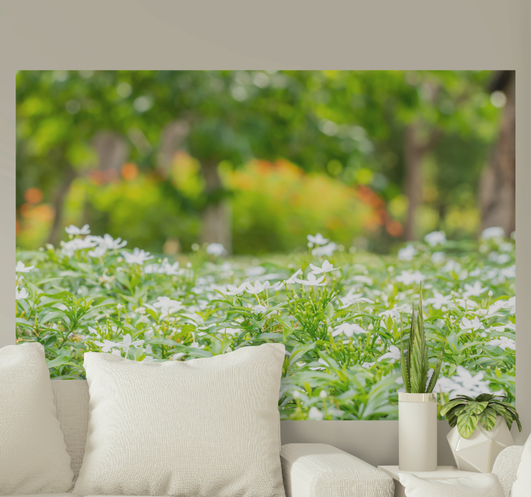 花 柄 壁画 豊かな白い花々 - TENSTICKERS