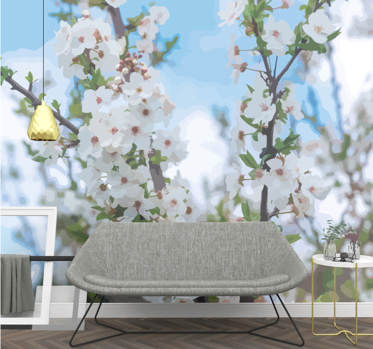 花 柄 壁画 白い花の枝 - TENSTICKERS