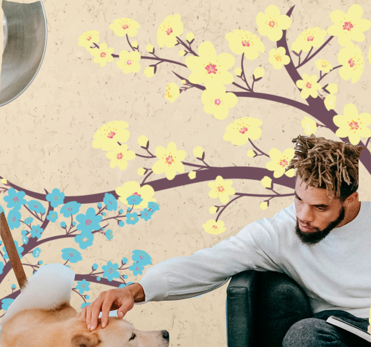 花 柄 壁画 黄色い花の枝 - TENSTICKERS