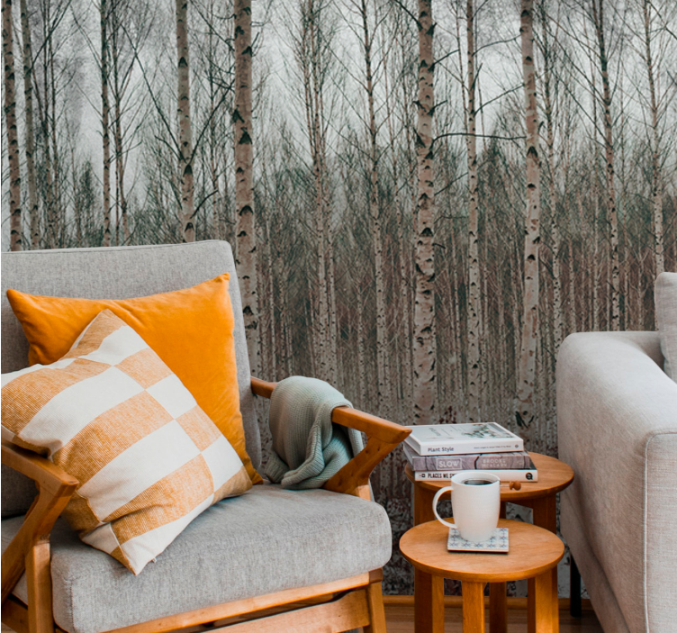 森の壁の壁画白樺の木の風景 - TENSTICKERS