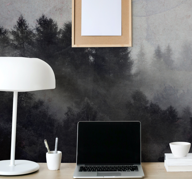 森の壁の壁画霧のかかった幻想的な雰囲気 - TENSTICKERS