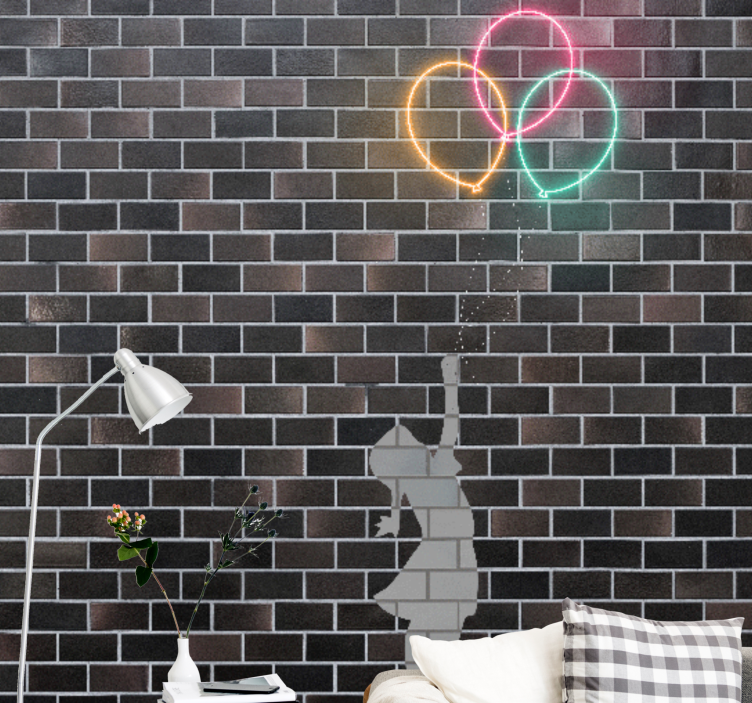 涂鸦 壁画 女の子が風船に手を伸ばす - TENSTICKERS