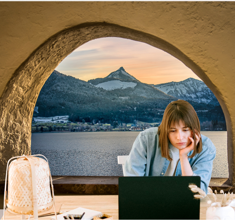 風景壁壁画アルプス湖の眺め - TENSTICKERS