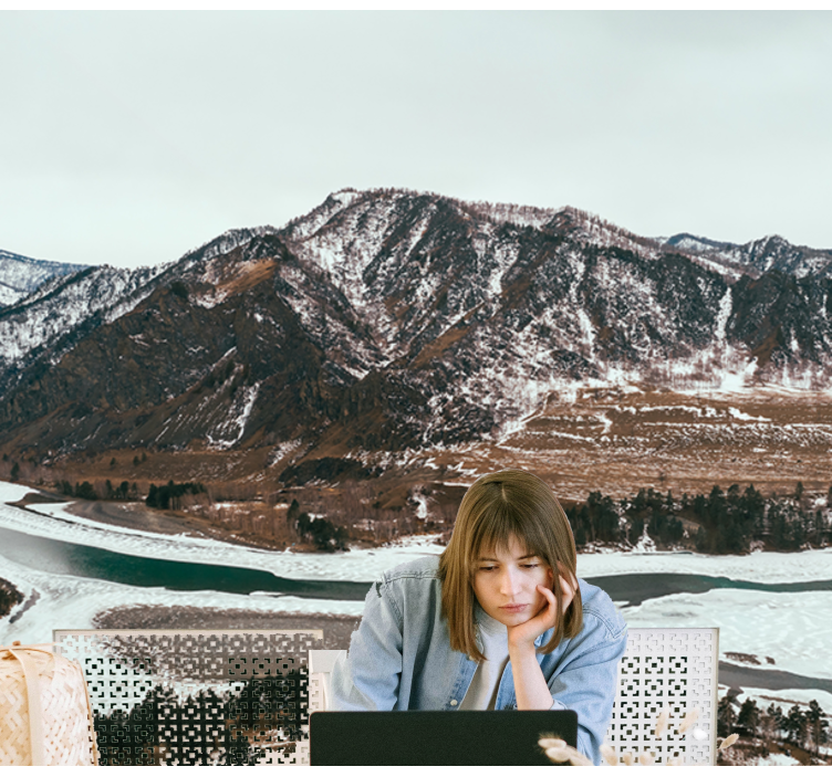 風景壁壁画山の川の景色 - TENSTICKERS