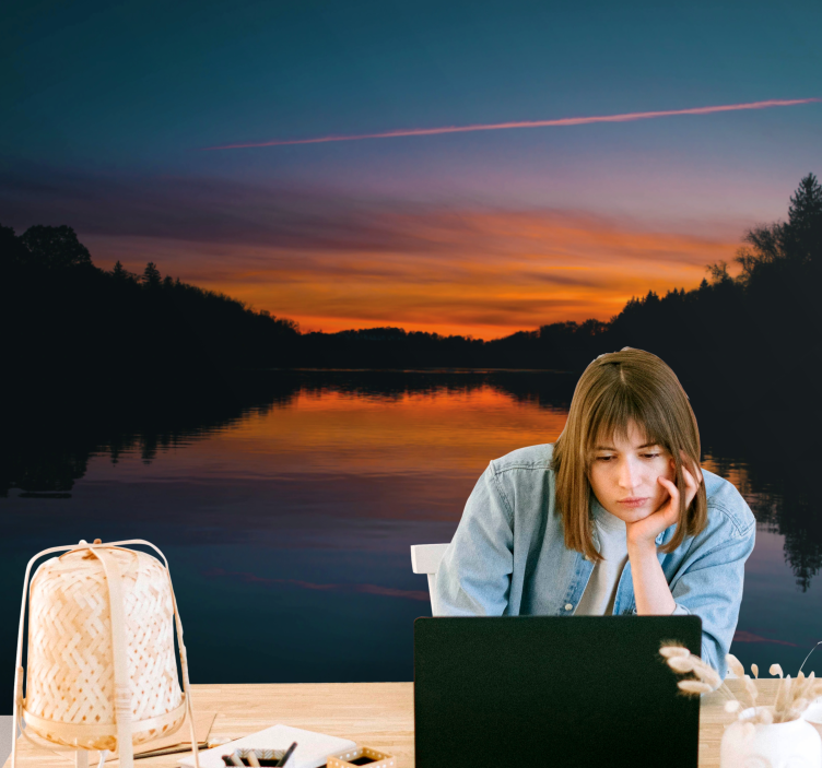 風景壁壁画穏やかな湖の夕日 - TENSTICKERS