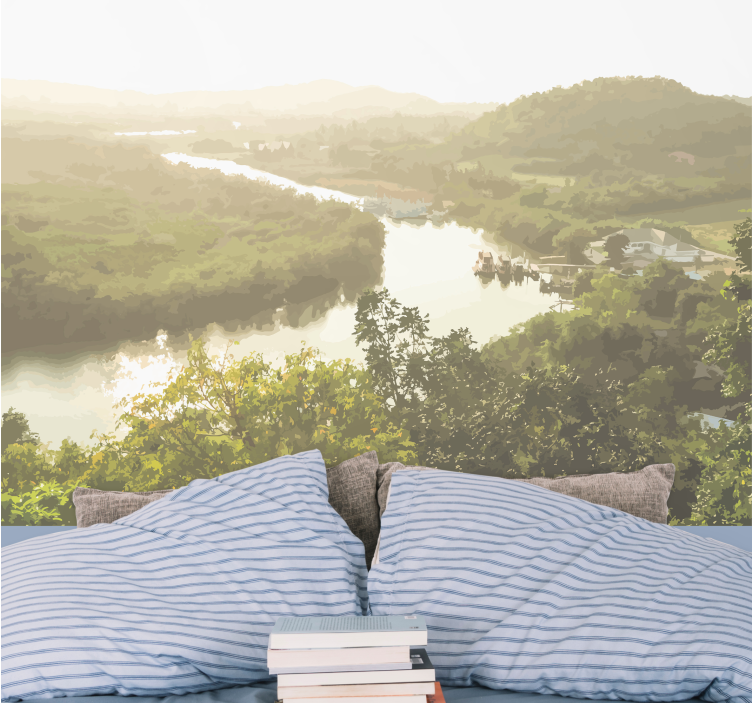 風景壁壁画穏やかな川の景色 - TENSTICKERS