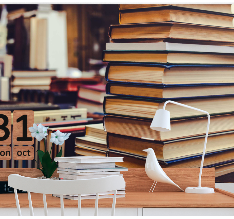 風景壁壁画積み重ねられた文学コレクション - TENSTICKERS