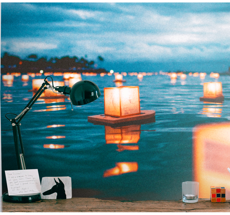 水湖の壁画の上のランタン - TENSTICKERS