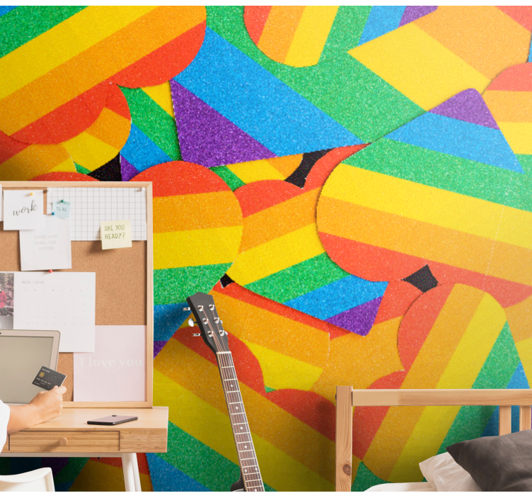 愛の壁画カラフルなハートパターン - TENSTICKERS