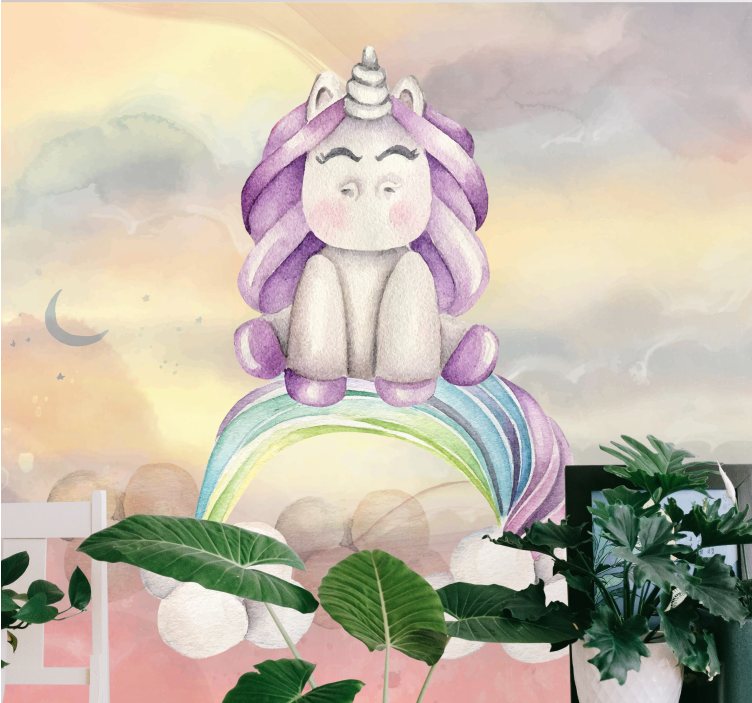 ファンタジー壁画かわいいユニコーンと虹 - TENSTICKERS