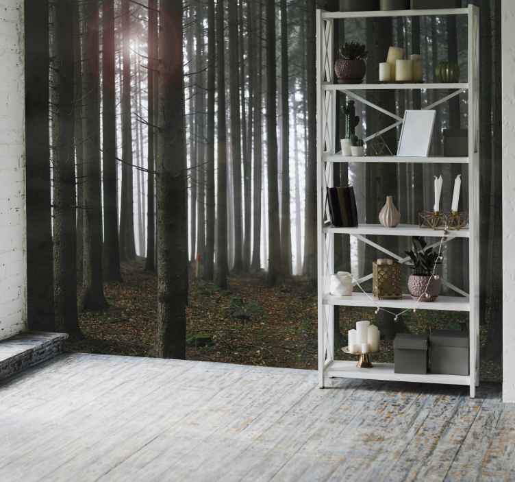 リビングルームの壁画 霧の森の風景 - TENSTICKERS