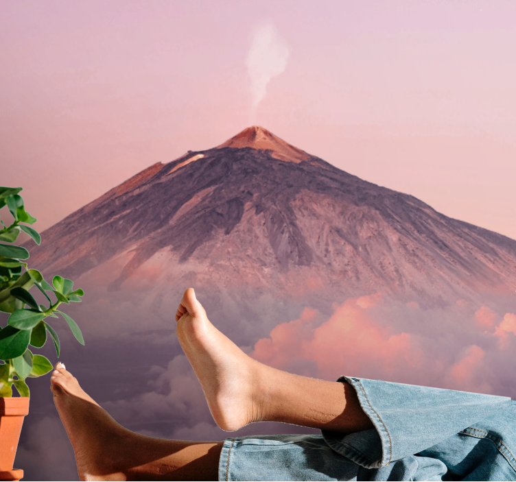 山 壁画 煙る火山の頂 - TENSTICKERS