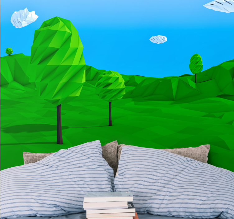 自然 壁画 幾何学的な緑の風景 - TENSTICKERS