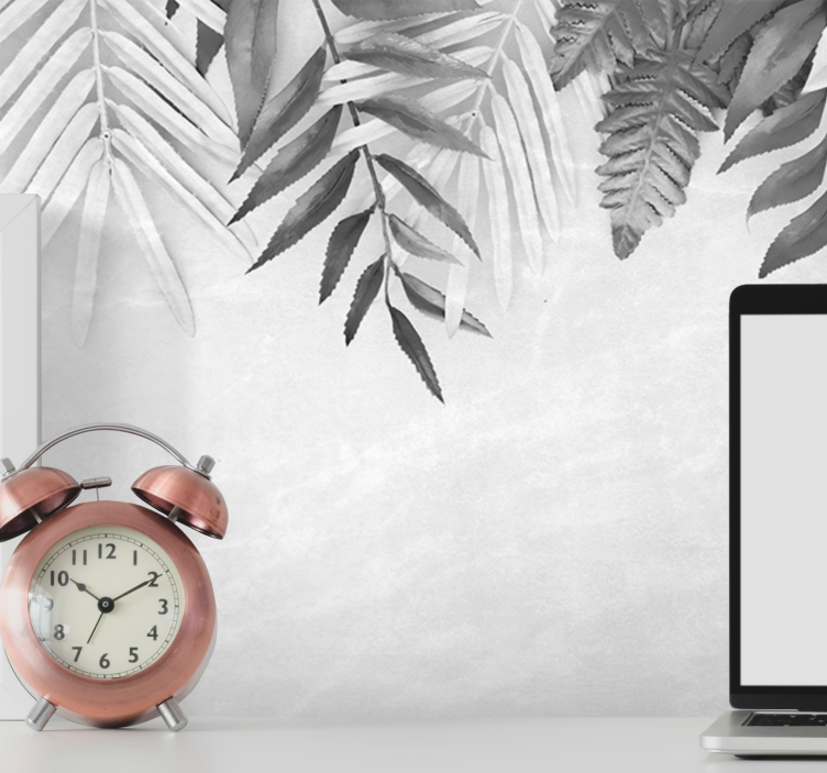 自然 壁画 モノクロ葉柄 - TENSTICKERS