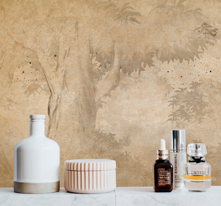 自然 壁画 木のシルエット背景 - TENSTICKERS