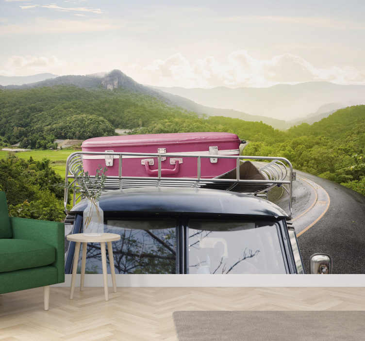 車 壁画 ビンテージスーツケースの冒険 - TENSTICKERS