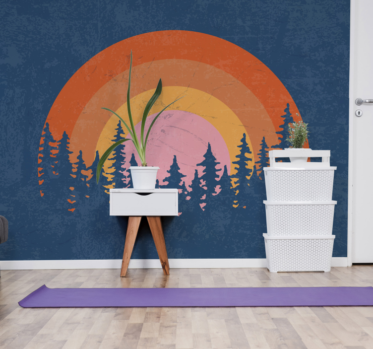 ヴィンテージ 壁画 レトロな森の虹 - TENSTICKERS