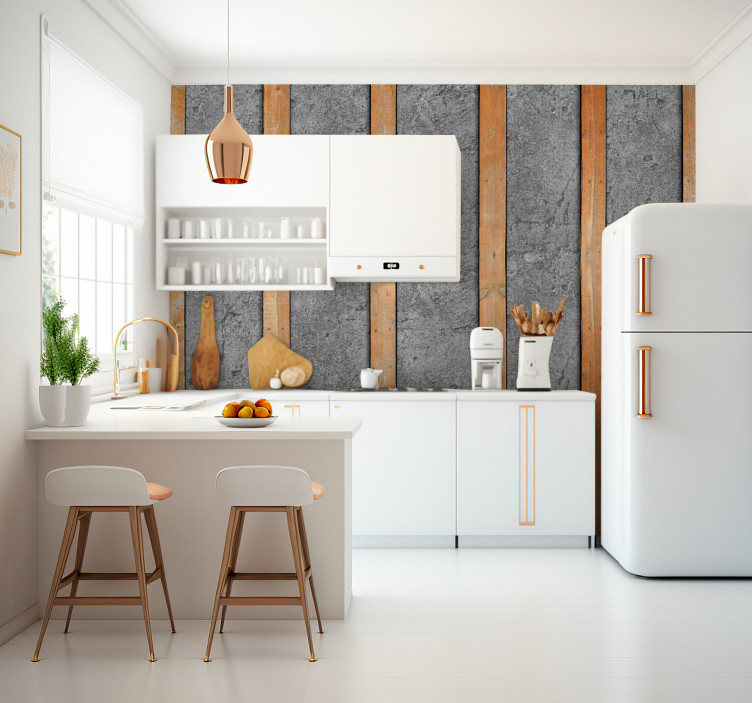 ウッドエフェクト壁画 木板をコンクリート上に - TENSTICKERS