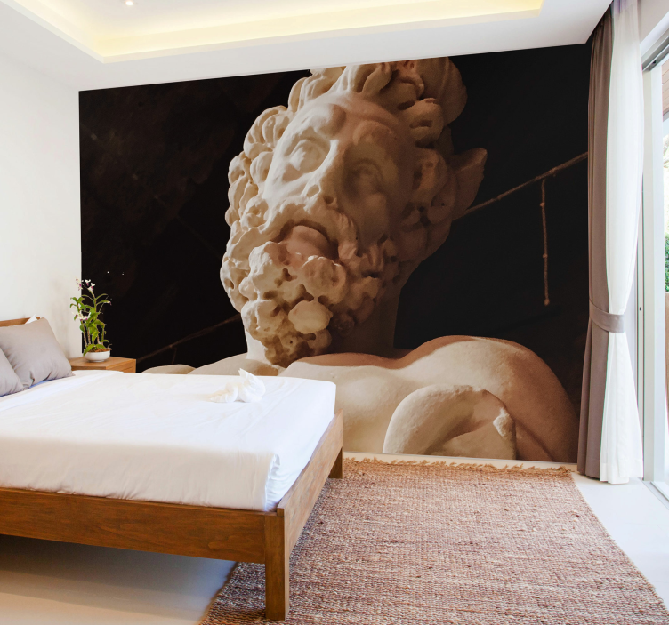 黒の背景のリビングルームの壁の壁画にゼウス - TENSTICKERS