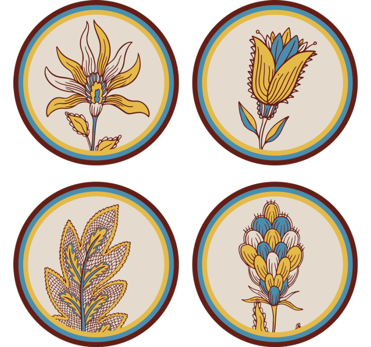 コースターテクスチャ効果フローラルモチーフセット - TENSTICKERS