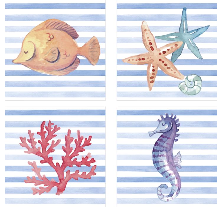 タイル コースター 海の生き物アート - TENSTICKERS