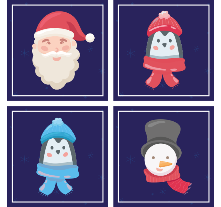 コースター クリスマス サンタと雪だるまの顔 - TENSTICKERS