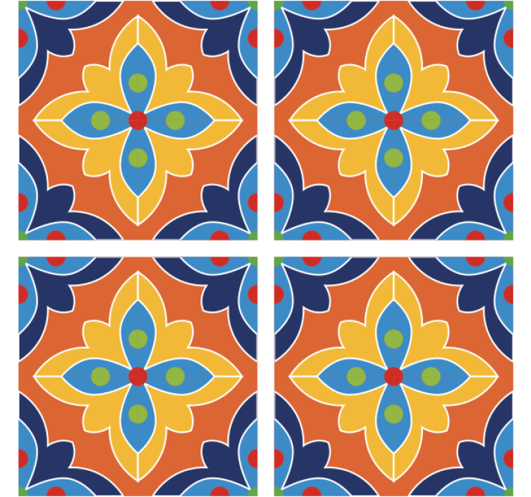 オレンジ色の花柄のタイルコースター - TENSTICKERS