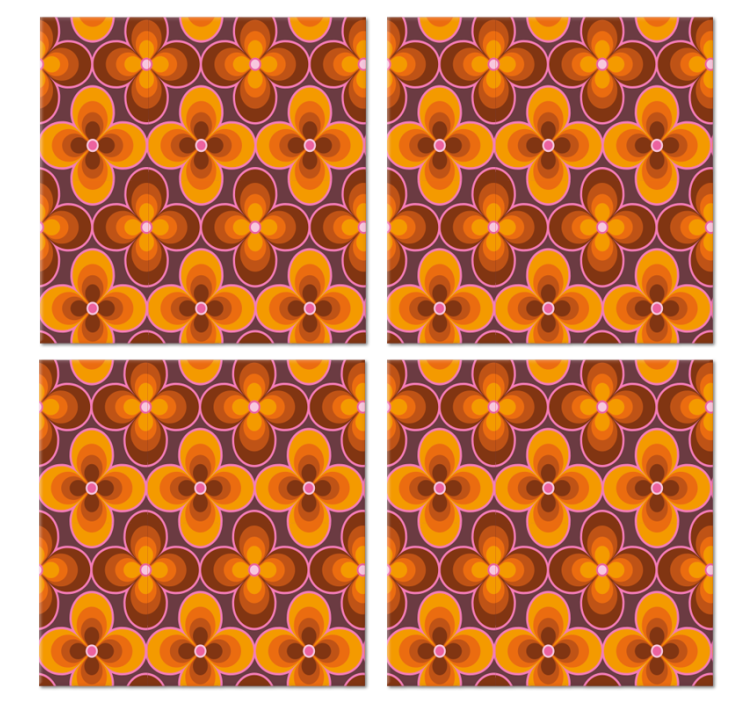 花のレトロなグルーヴィーなパターンのヴィンテージコースター - TENSTICKERS