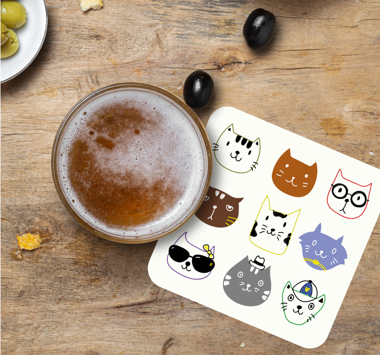 かわいいカラフルな面白い猫オタクコースター - TENSTICKERS