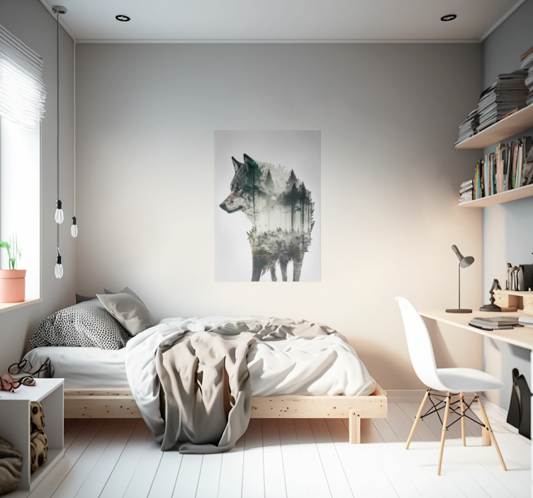 オオカミ二重露光動物ポスター - TENSTICKERS