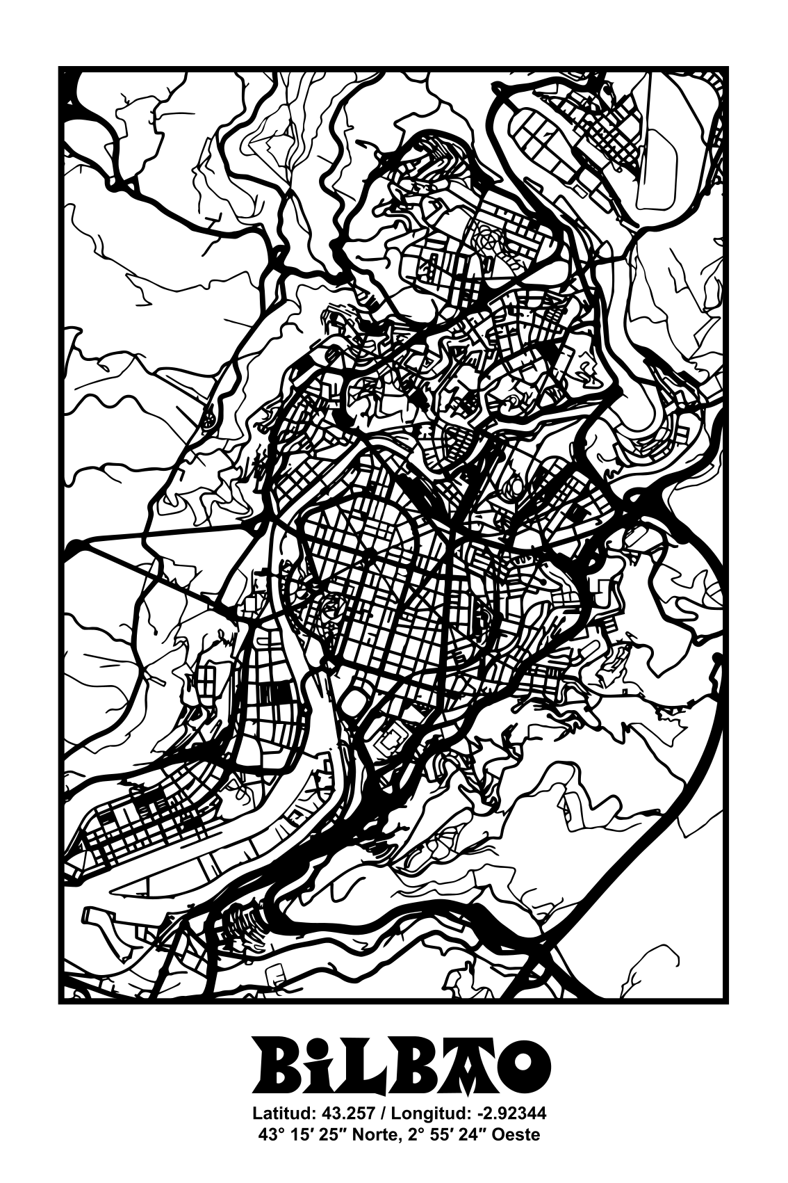 ポスター リビングルーム ビルバオ地図 - TENSTICKERS