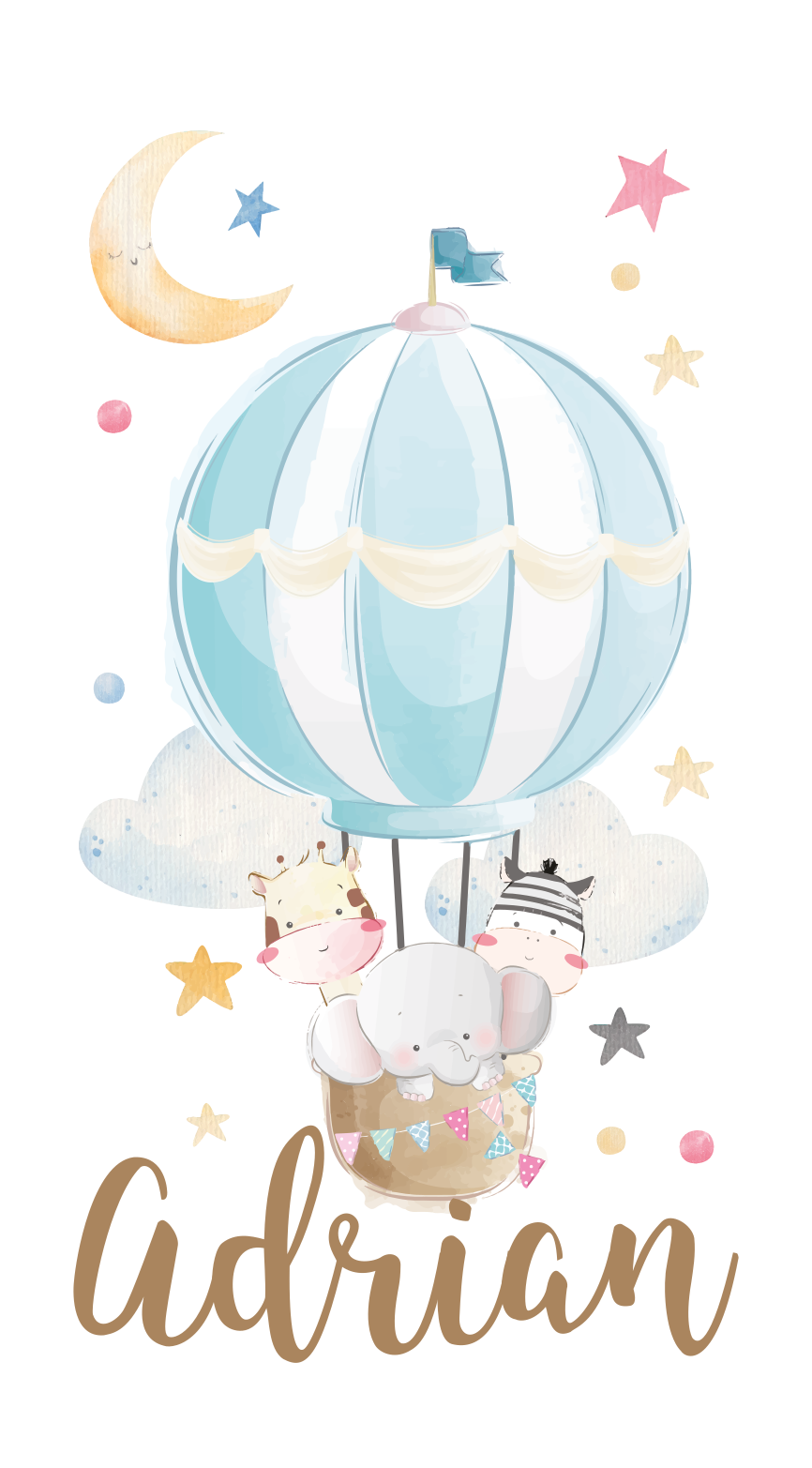 ポスター 苗床 星と雲の風船に乗った三匹の動物 - TENSTICKERS