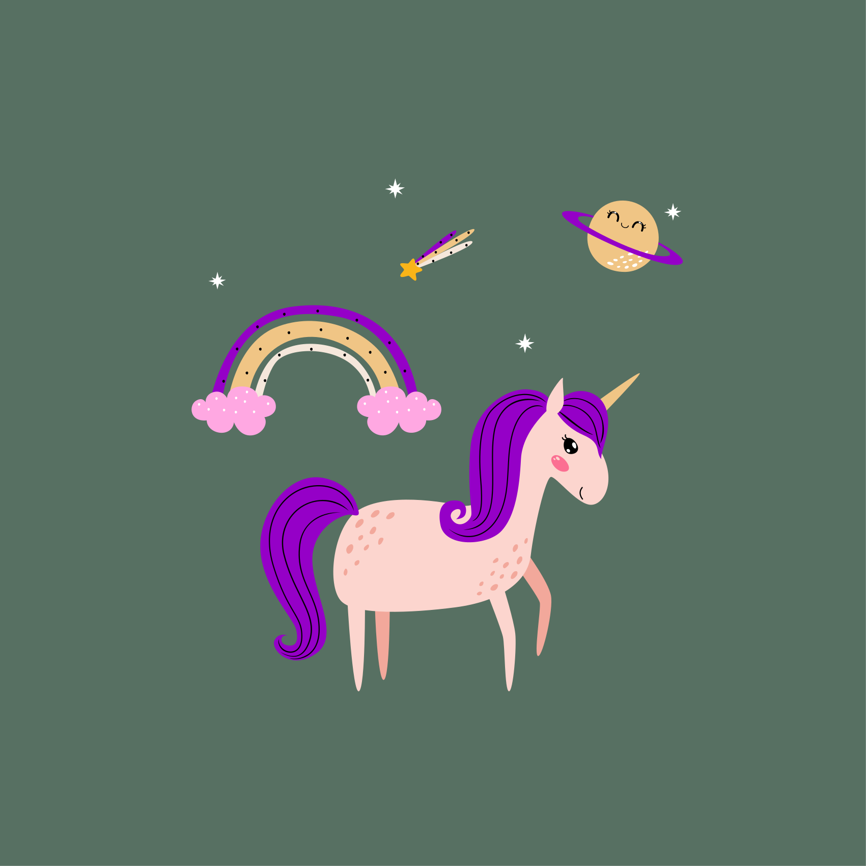 ポスター 苗床 緑の背景に描かれたアーティスティックなユニコーン - TENSTICKERS