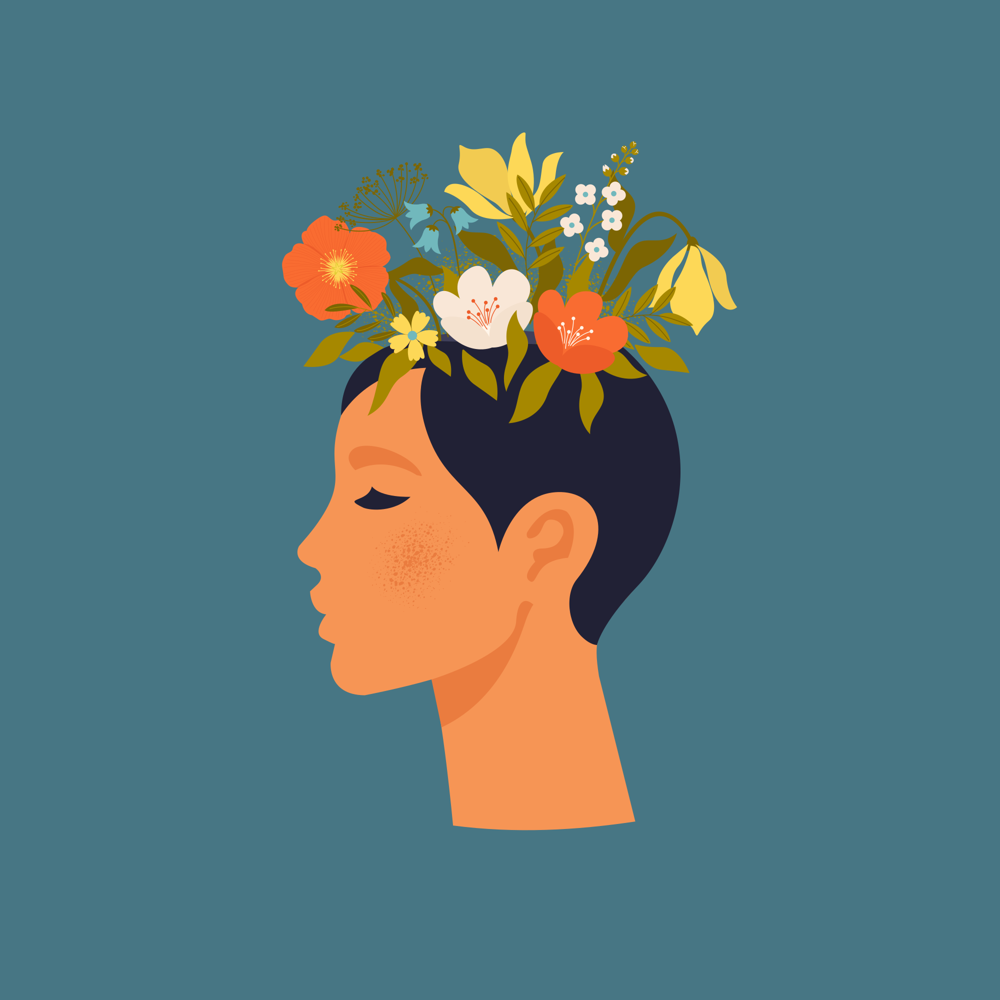 花 ポスター 青い背景の抽象的な女性 - TENSTICKERS