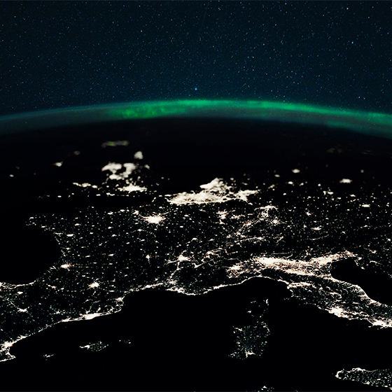 ポスター世界地図夜景の空撮 - TENSTICKERS